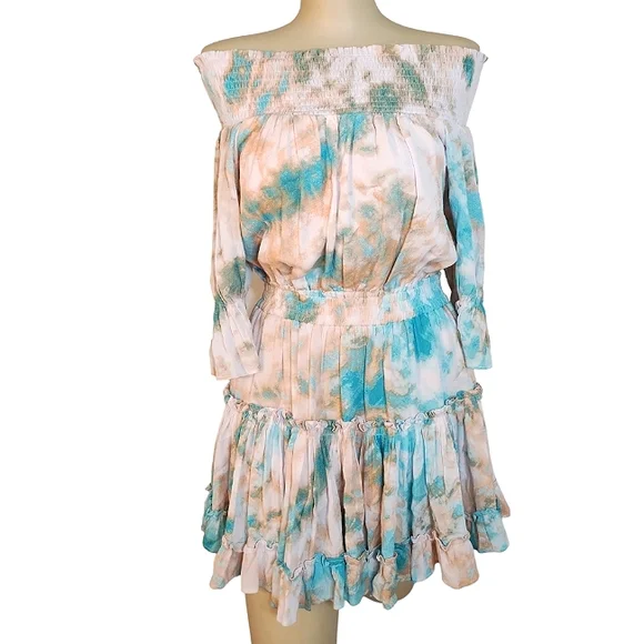 Tie dye ruffle drop waist flowy mini dress - Picture 3 of 9